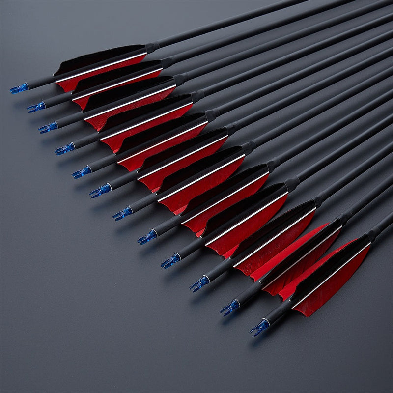 12x 31" Turkey Feather Mixed Carbon Arrows Natural 4" Shield Archery OD 7.8mm ID 6.2mm for Recurve/Compound Practice