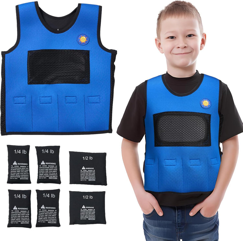 ES/S/M Weighted Compression Vest for Kids Children with Sensory Issues Autism ADHD Adjustable Includes 6 Removable Weights