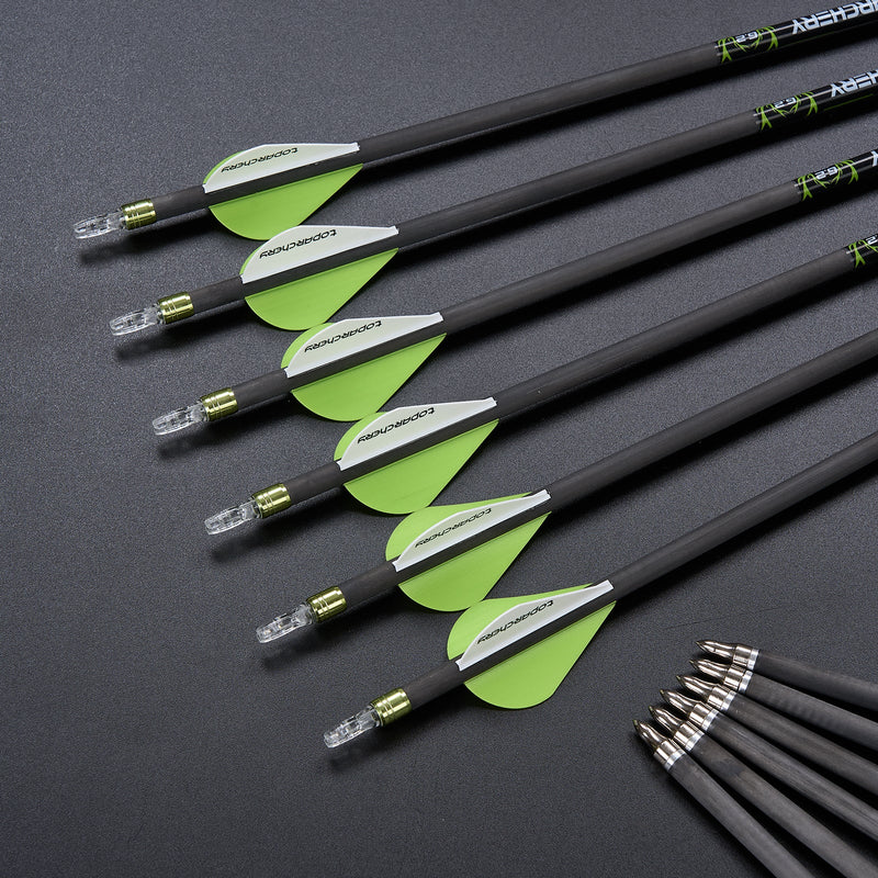 31.5" 6x Straightness .003 Pure Carbon Archery Arrows Spine 300/350/400 Target Shooting For Recurve Compound Bow