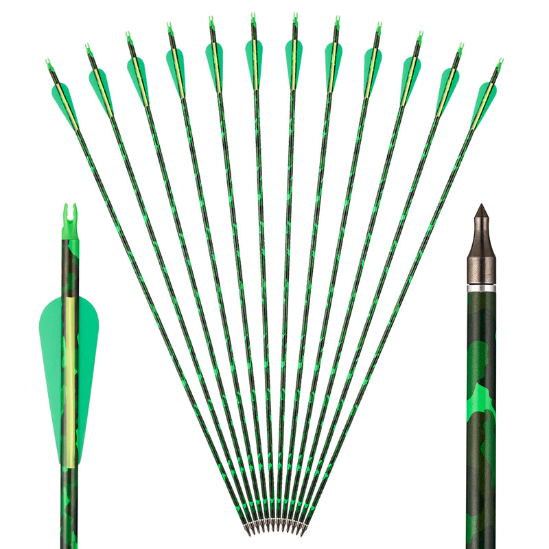 31.5" Carbon Archery Arrows Green Camouflage Black Skull Shaft Target Shooting For Recurve Compound Bow