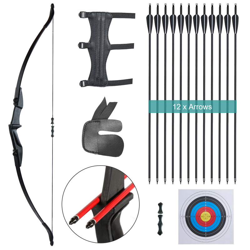 57" Ambidextrous Takedown Recurve Bow with 12x Carbon Arrows Finger Savers Recreational Camping Hiking