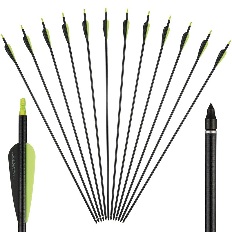 12x 31" OD 7.8mm Spine 650 Green Fletched Fiberglass Archery Arrows Replaceable Tips