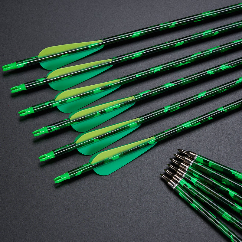 31.5" Spine 500 Carbon Archery Arrows Green Camouflage Black Skull Shaft Target Shooting For Recurve Compound Bow