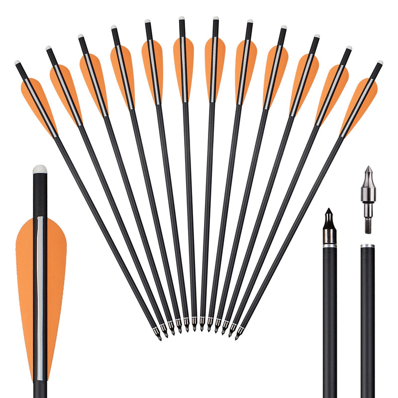 12x 18" OD 8.8mm ID 7.6mm Mixed Carbon Crossbow Arrows Orange White Vanes Replaceable Tips