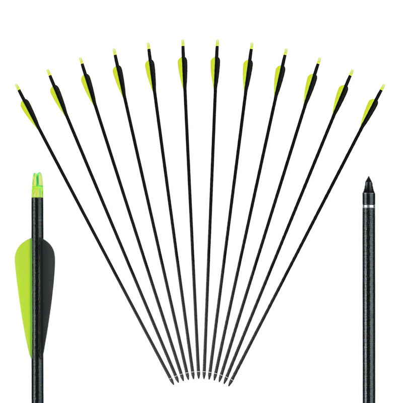 12x 31" OD 7.8mm Spine 650 Green Fletched Fiberglass Archery Arrows Replaceable Tips