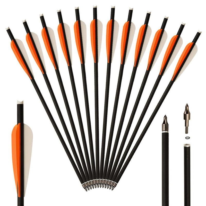 12x 16" OD 8.8mm ID 7.6mm Mixed Carbon Crossbow Arrows Orange White Vanes Replaceable Tips