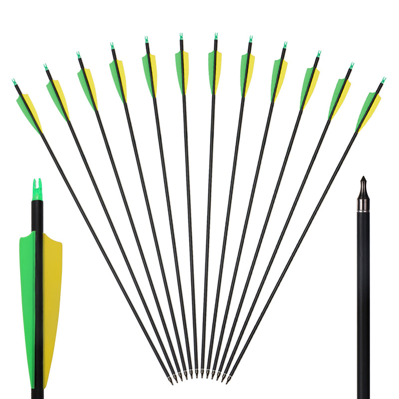12x 31" OD 7.8mm ID 6.2mm Spine 500 Shield Green Vanes Fletched Mixed Carbon Archery Arrows