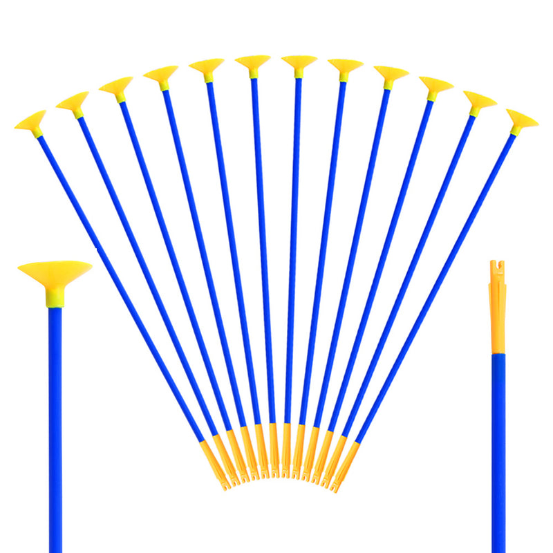 12x 23" Kids Plastic Sucker Archery Game Arrows Blue Shaft Yellow Nocks