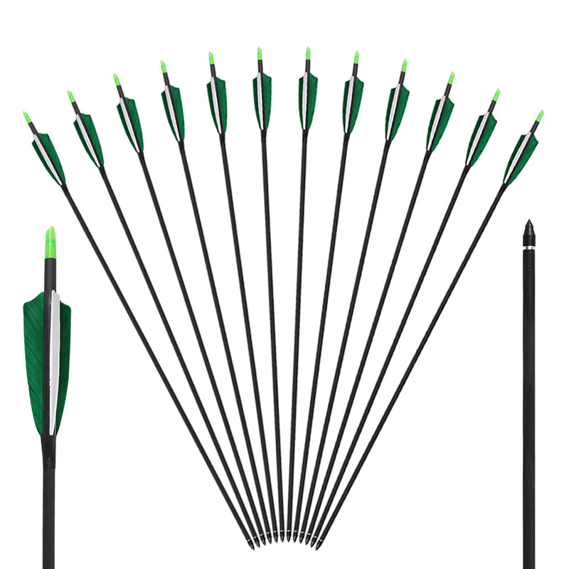 12x 32" OD 7.5mm ID 6.2mm Spine 400 Green Shield Turkey Feather Pure Carbon Archery Arrows