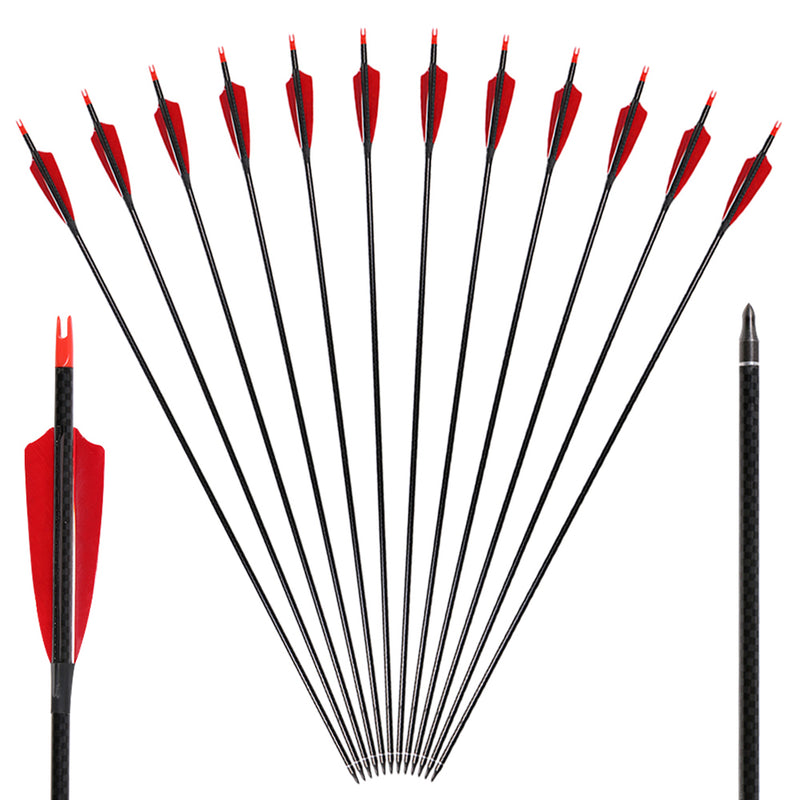 12x 33" OD 7.5mm ID 6.2mm Spine 500 4" Shield Turkey Feather Fletched Pure Carbon Archery Arrows