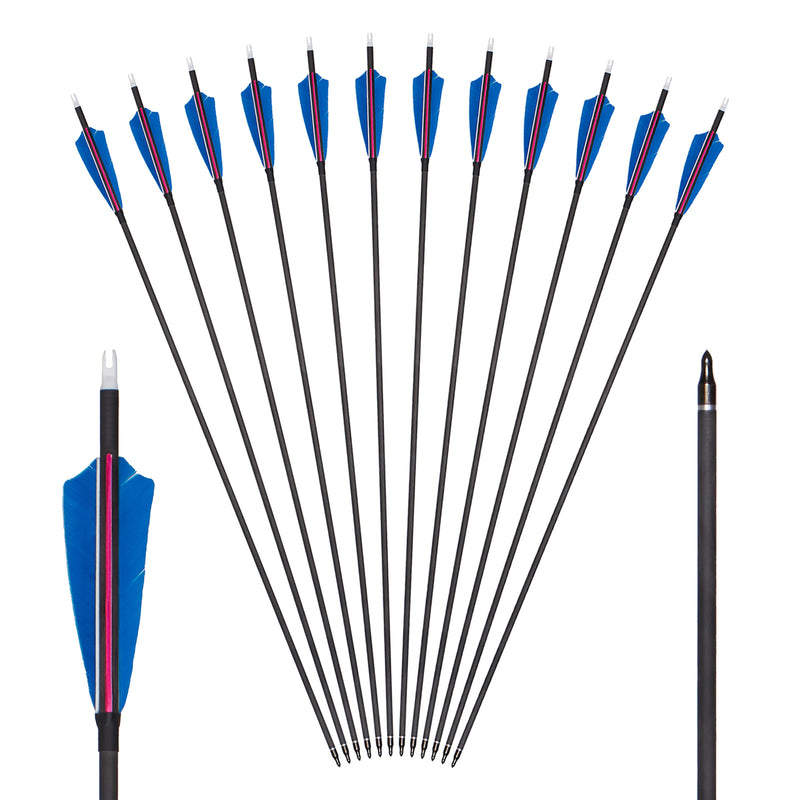 12x 32" OD 7.5mm ID 6.2mm Spine 350 0.003 Straightness Pure Carbon Archery Arrows 4" Shield Feather