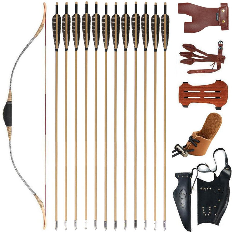 46" Traditional Turkish Horse Recurve Bow 12x Wood Arrows Bow Arrows Bag Kit