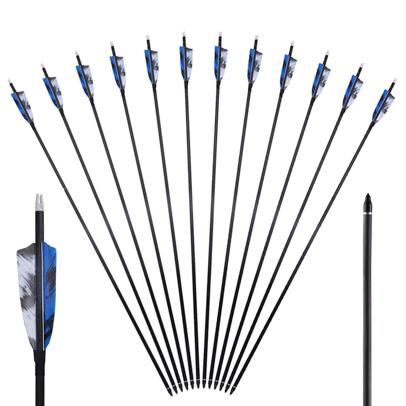 12x 32" OD 7.6mm ID 6.2mm Spine 400 Shield Turkey Feather Fletched Mixed Carbon Archery Arrows