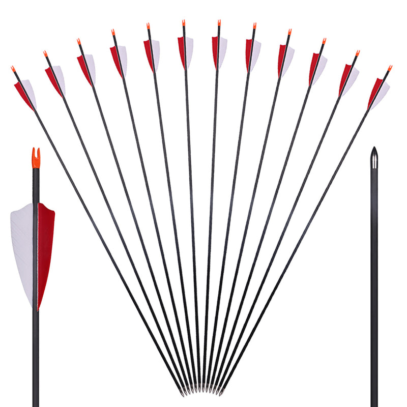12x 29" Skinny Slim OD 6mm Spine 700 Fletched Pure Carbon Archery Arrows with Turkey Feather