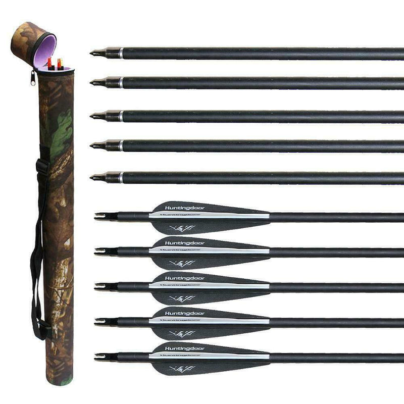 12x 31.5" Archery Carbon Arrows & Quiver for Compound Recurve Bow Hunting Target