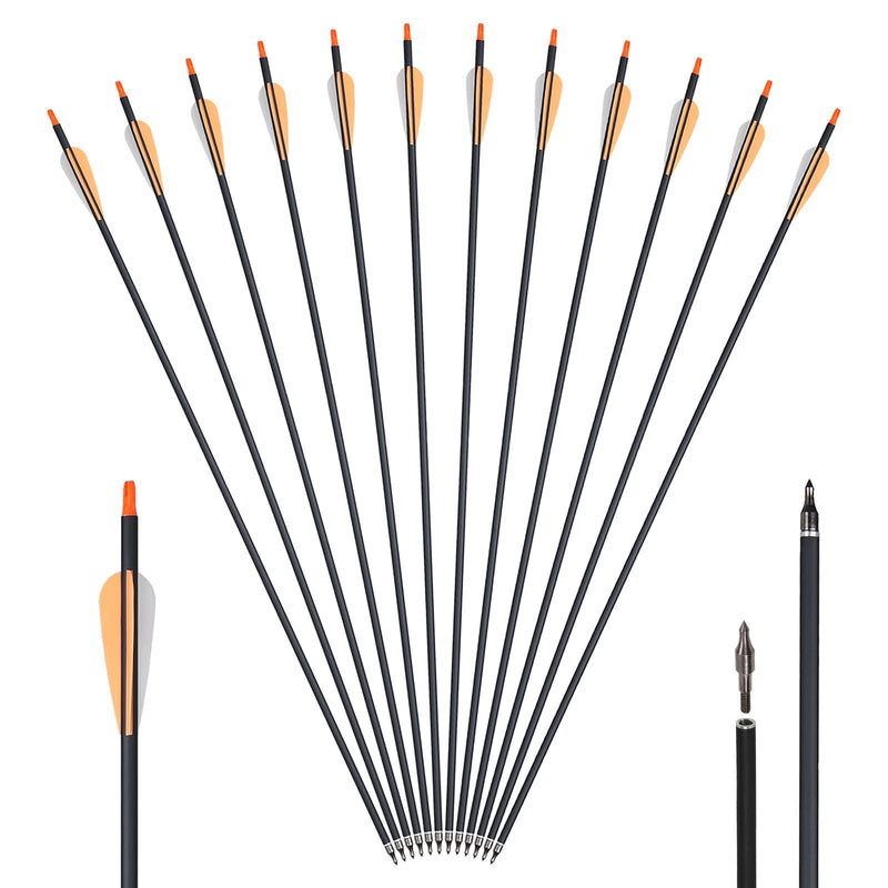 12x 31.5" OD 7.8mm ID 6.2mm Spine 500 Fletched Mixed Carbon Archery Arrows Replaceable Tips Orange-White Vane