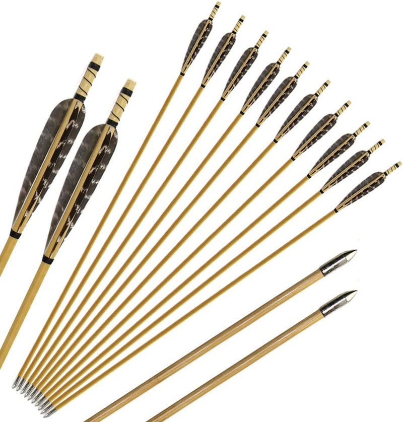 12x 31.5" Fletched Trad Archery Wooden Arrows 5 Inch Turkey Feather Target Field Points Handmade For Recurve Bow Longbow Practice Shooting