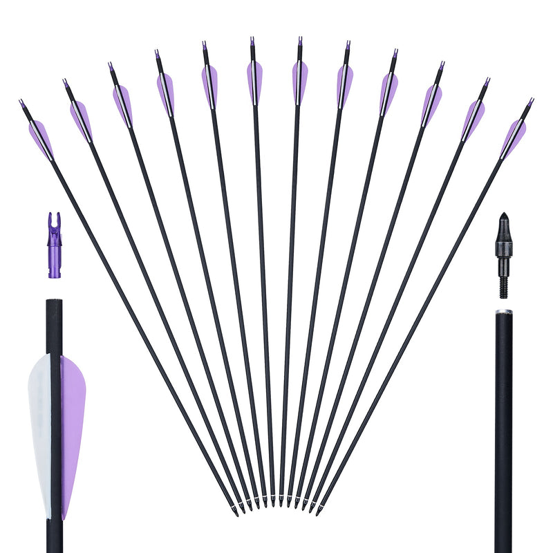 12x 31.5" OD 7.6mm ID 6.2mm Mixed Archery Carbon Arrows Fletched Practice Target