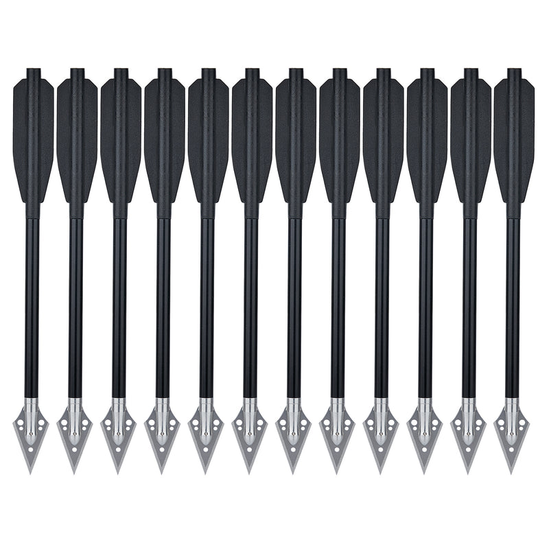 12x 6.7" Archery Aluminum Crossbow Bolts Black Shafts Vanes with Replaceable Broadheads for Hunting