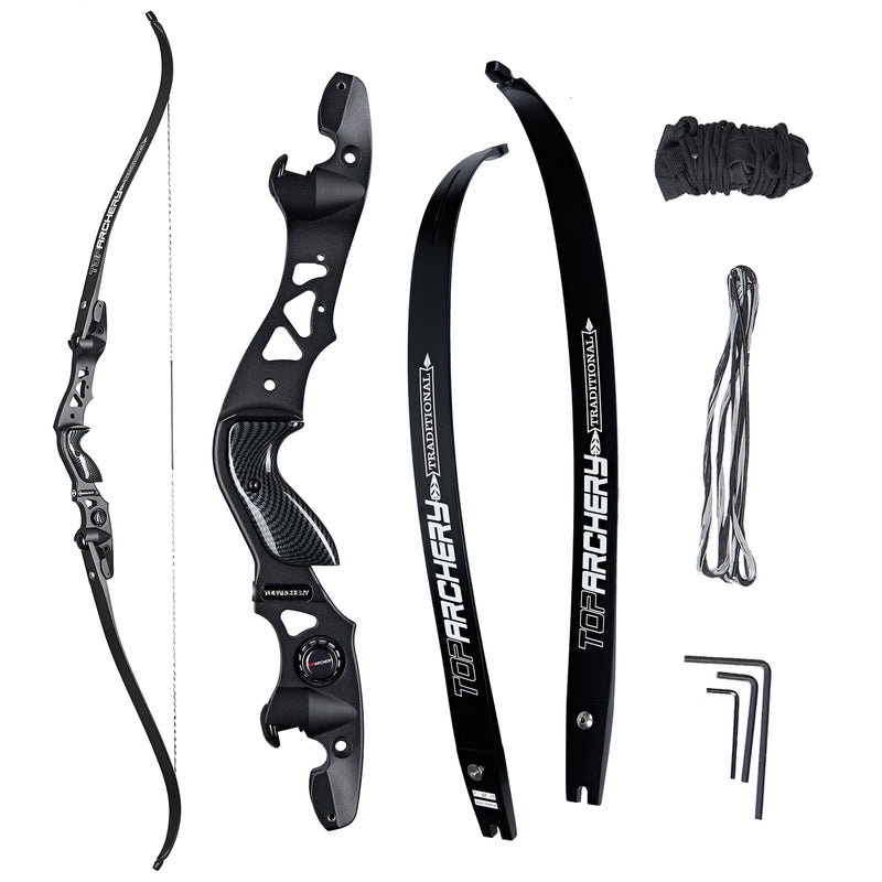 62" TopArchery Heavenly Soul ILF Laminated Takedown Recurve Archery Bow Black Limbs 19" Aluminum Riser for Target 25-60lbs