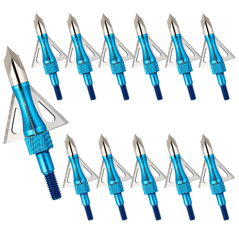 12x 100-grain Blue/Silver Screw-in Archery Broadheads with Alloy Box For Hunting