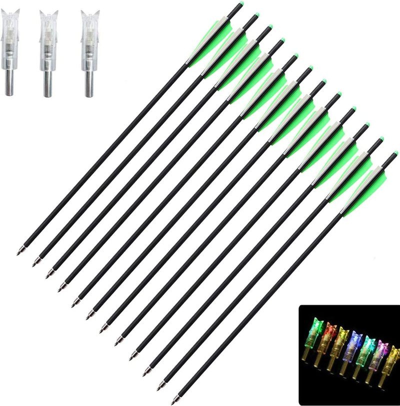 12pcs 20 inch Carbon Crossbow Arrows Bolts with 3pcs Lighted Nock Field Tips for Archery Practice