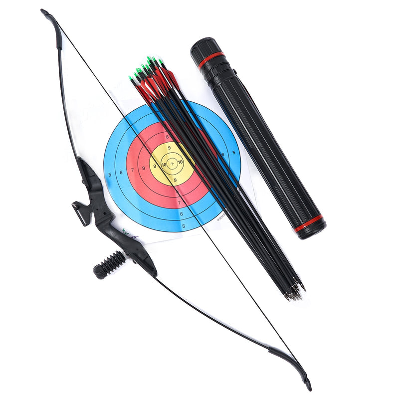 30/40lbs Archery Recurve Bow with 12x Carbon Arrows Tube Quiver Paper Practice Target Hiking