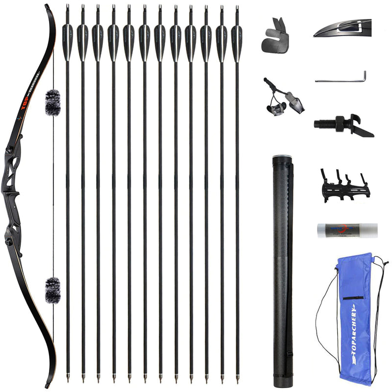 56" TopArchery Takedown Archery Recurve Bow Carbon Arrows Kit Aluminum Riser Accessories Hunting 30/35/40/45/50lbs