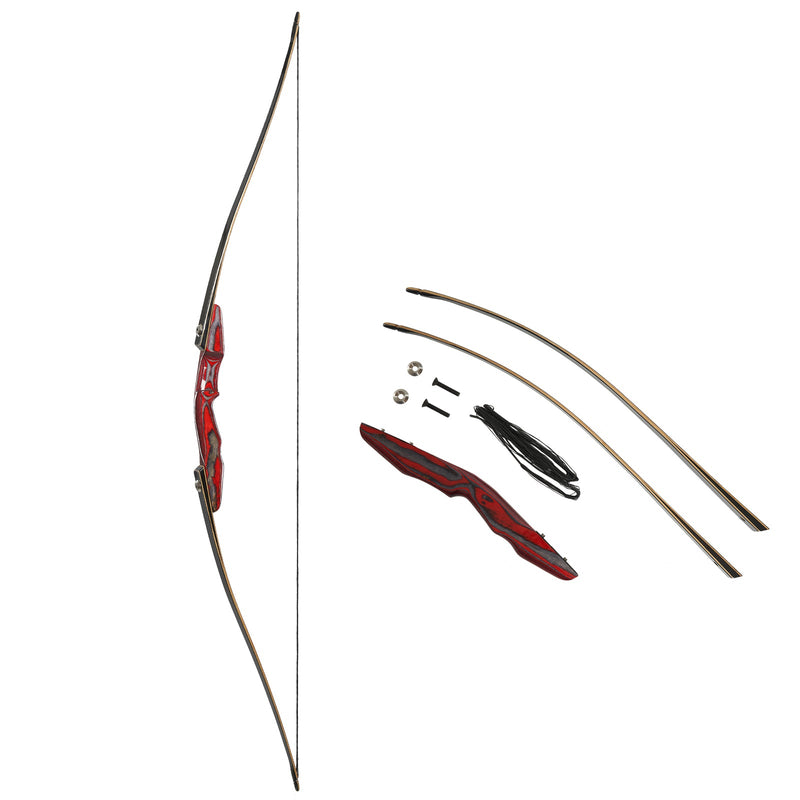 64" TopArchery Traditional Wood Takedown Longbow Recurve Bow Straight Flatbow Laminated Limbs Red Riser 25-50lbs