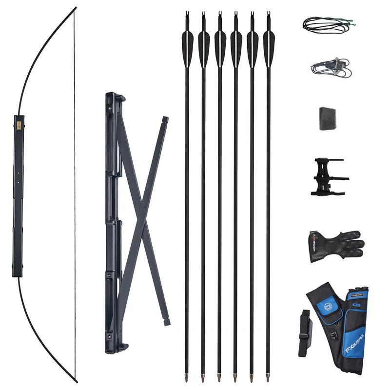 40/60lbs CFSB Compact Folding Survival Bow 6x Carbon Arrows 3-tube Quiver Archery Outdoor Hunting Hiking Left/Right Hand