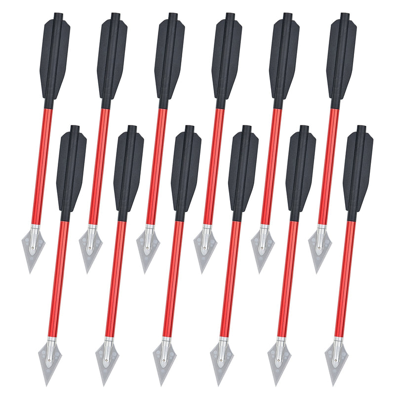 12x 6.7" Archery Aluminum Crossbow Bolts Red Shafts Black Vanes with Replaceable Broadheads for Hunting